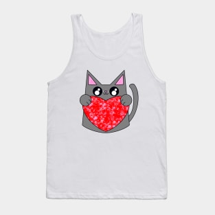 Smoky The Gray Cat With Valentines Heart Tank Top